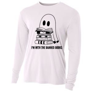 Halloween Im With The Banned Ghost Reading Book Librarian Cooling Performance Long Sleeve Crew