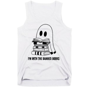 Halloween Im With The Banned Ghost Reading Book Librarian Tank Top