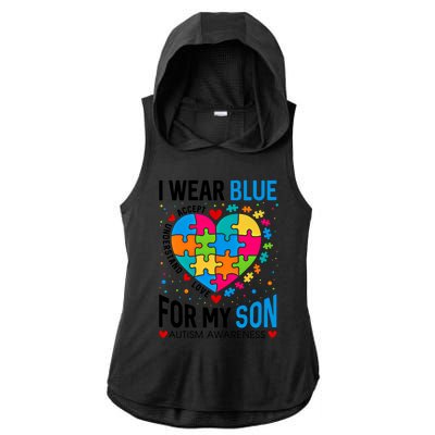 Heart I Wear Blue For My Son Autism Awareness Month Parents Cool Gift Ladies PosiCharge Tri-Blend Wicking Draft Hoodie Tank