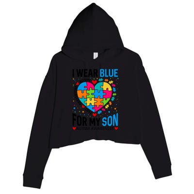 Heart I Wear Blue For My Son Autism Awareness Month Parents Cool Gift Crop Fleece Hoodie