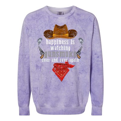 Happiness Is Watching Gunsmoke Over And Over Again Cowboys Trending Design Colorblast Crewneck Sweatshirt