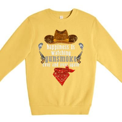 Happiness Is Watching Gunsmoke Over And Over Again Cowboys Trending Design Premium Crewneck Sweatshirt