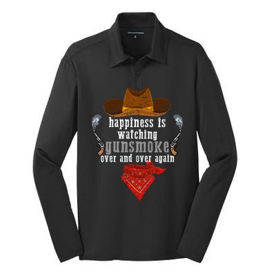 Happiness Is Watching Gunsmoke Over And Over Again Cowboys Trending Design Silk Touch Performance Long Sleeve Polo