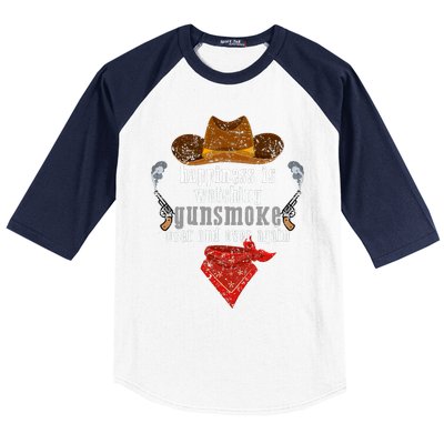 Happiness Is Watching Gunsmoke Over And Over Again Cowboys Trending Design Baseball Sleeve Shirt