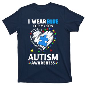 Heart I Wear Blue For My Son Autism Awareness Month T-Shirt