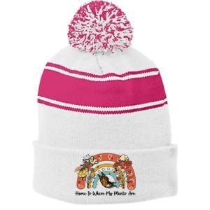 Home Is Where My Plants Are. Funny Distressed Gardening Stripe Pom Pom Beanie