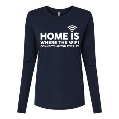 HOME IS WHERE THE WIFI FUNNY Womens Cotton Relaxed Long Sleeve T-Shirt