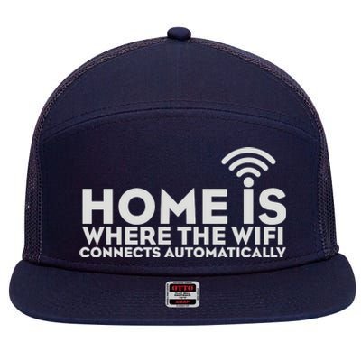 HOME IS WHERE THE WIFI 7 Panel Mesh Trucker Snapback Hat