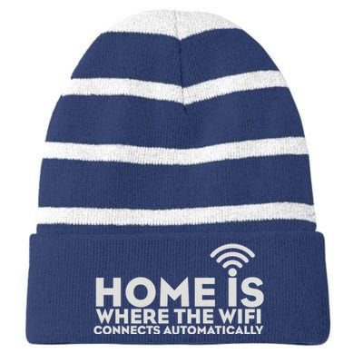 HOME IS WHERE THE WIFI Striped Beanie with Solid Band