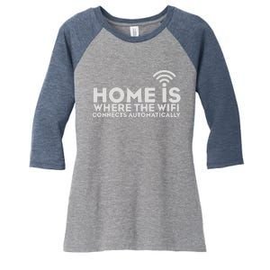 HOME IS WHERE THE WIFI Women's Tri-Blend 3/4-Sleeve Raglan Shirt