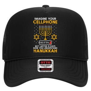 Hanukkah Imagine Your Cellphone Chanukah Jew High Crown Mesh Back Trucker Hat