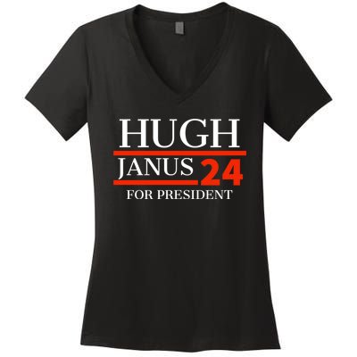 Hugh Janus 24 For President Funny 2024 Election Women's V-Neck T-Shirt