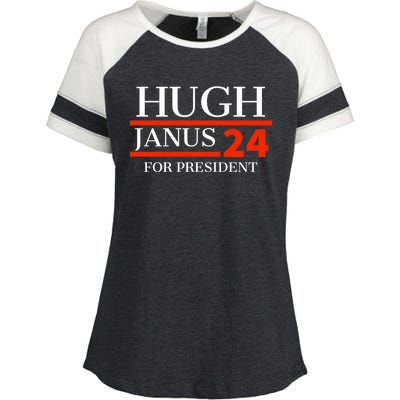 Hugh Janus 24 For President Funny 2024 Election Enza Ladies Jersey Colorblock Tee