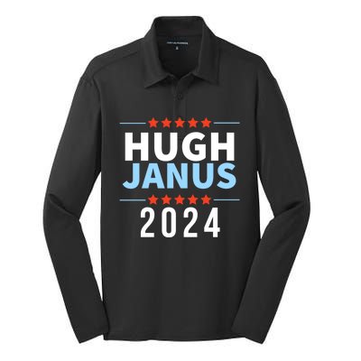 Hugh Janus 24 For President Funny 2024 Election Silk Touch Performance Long Sleeve Polo