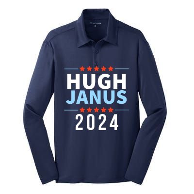 Hugh Janus 24 For President Funny 2024 Election Silk Touch Performance Long Sleeve Polo