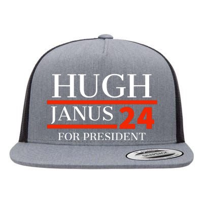 Hugh Janus 24 For President Funny 2024 Election Flat Bill Trucker Hat