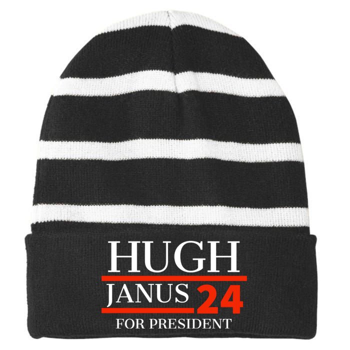 Hugh Janus 24 For President Funny 2024 Election Striped Beanie with Solid Band