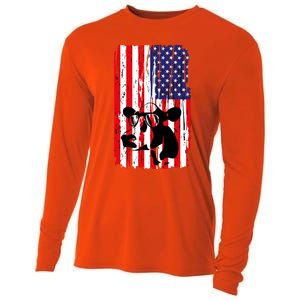 Heifer July 4 American Flag Farmer Gift Cow Cattle Gift Tee Gift Cooling Performance Long Sleeve Crew