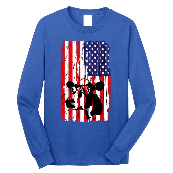 Heifer July 4 American Flag Farmer Gift Cow Cattle Gift Tee Gift Long Sleeve Shirt