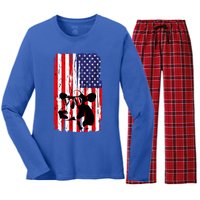 Heifer July 4 American Flag Farmer Gift Cow Cattle Gift Tee Gift Women's Long Sleeve Flannel Pajama Set 