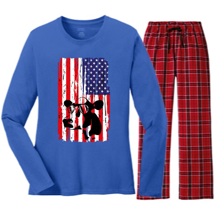 Heifer July 4 American Flag Farmer Gift Cow Cattle Gift Tee Gift Women's Long Sleeve Flannel Pajama Set 