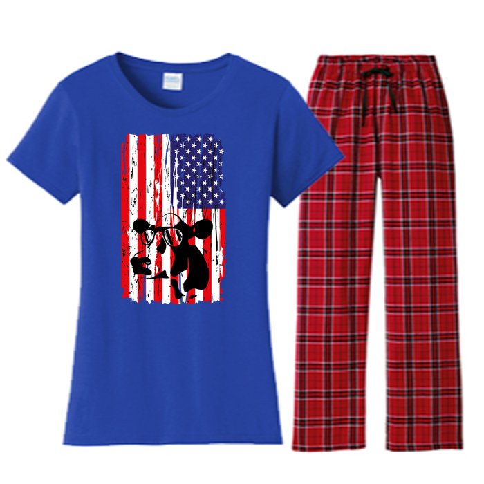 Heifer July 4 American Flag Farmer Gift Cow Cattle Gift Tee Gift Women's Flannel Pajama Set