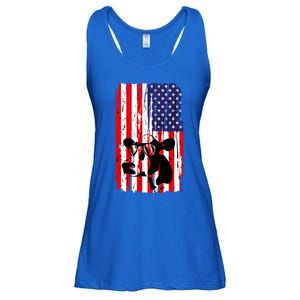 Heifer July 4 American Flag Farmer Gift Cow Cattle Gift Tee Gift Ladies Essential Flowy Tank