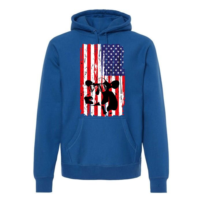 Heifer July 4 American Flag Farmer Gift Cow Cattle Gift Tee Gift Premium Hoodie