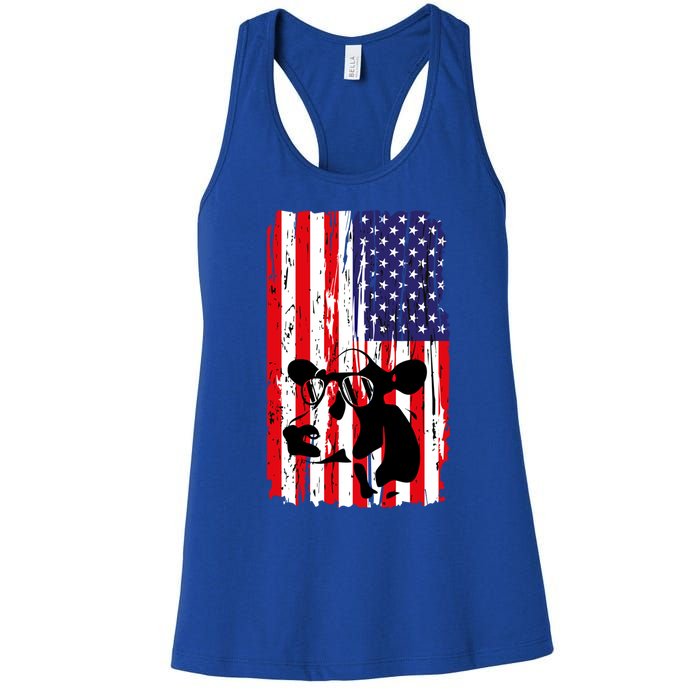 Heifer July 4 American Flag Farmer Gift Cow Cattle Gift Tee Gift Women's Racerback Tank