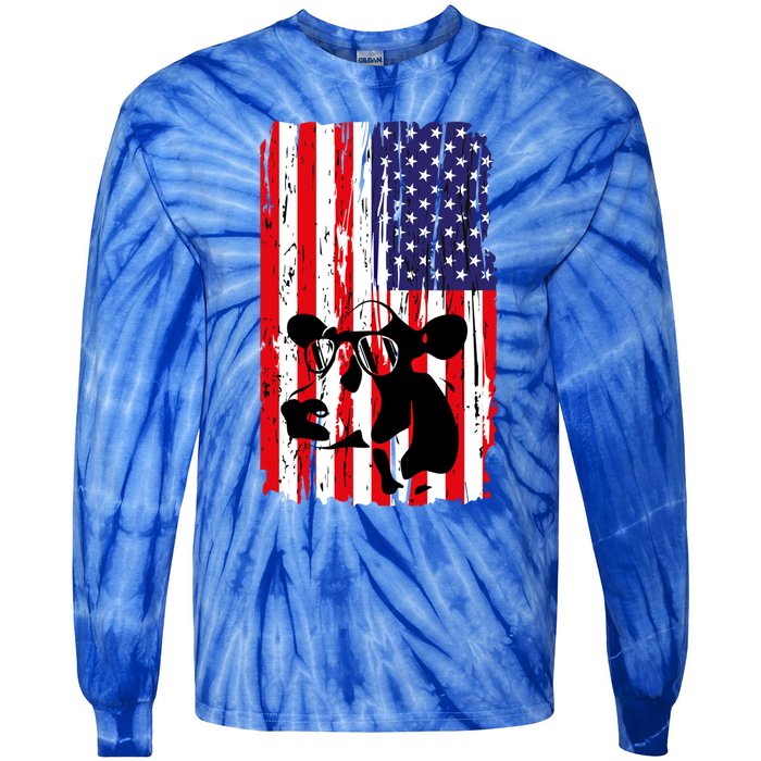 Heifer July 4 American Flag Farmer Gift Cow Cattle Gift Tee Gift Tie-Dye Long Sleeve Shirt