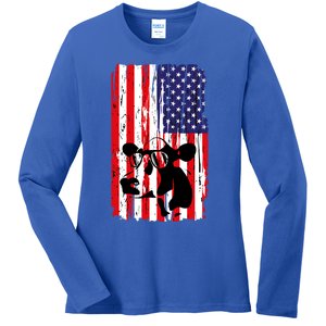 Heifer July 4 American Flag Farmer Gift Cow Cattle Gift Tee Gift Ladies Long Sleeve Shirt