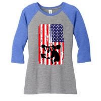 Heifer July 4 American Flag Farmer Gift Cow Cattle Gift Tee Gift Women's Tri-Blend 3/4-Sleeve Raglan Shirt