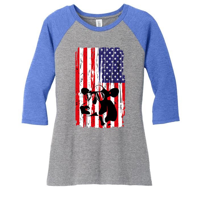 Heifer July 4 American Flag Farmer Gift Cow Cattle Gift Tee Gift Women's Tri-Blend 3/4-Sleeve Raglan Shirt