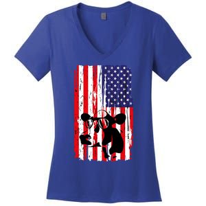 Heifer July 4 American Flag Farmer Gift Cow Cattle Gift Tee Gift Women's V-Neck T-Shirt