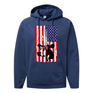 Heifer July 4 American Flag Farmer Gift Cow Cattle Gift Tee Gift Performance Fleece Hoodie