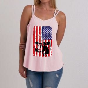 Heifer July 4 American Flag Farmer Gift Cow Cattle Gift Tee Gift Women's Strappy Tank