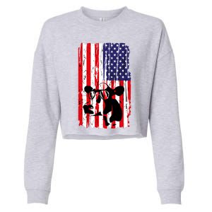 Heifer July 4 American Flag Farmer Gift Cow Cattle Gift Tee Gift Cropped Pullover Crew