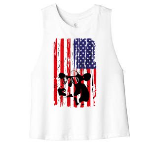 Heifer July 4 American Flag Farmer Gift Cow Cattle Gift Tee Gift Women's Racerback Cropped Tank