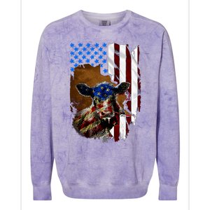 Heifer July 4 American Flag Farmer Gift Cow Cattle Gift Colorblast Crewneck Sweatshirt