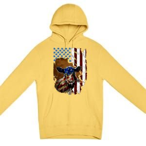 Heifer July 4 American Flag Farmer Gift Cow Cattle Gift Premium Pullover Hoodie