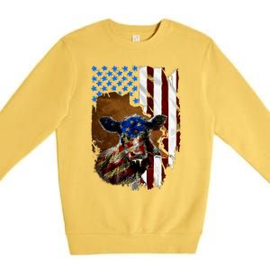 Heifer July 4 American Flag Farmer Gift Cow Cattle Gift Premium Crewneck Sweatshirt