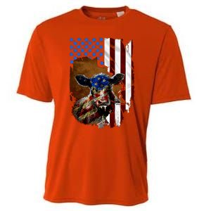 Heifer July 4 American Flag Farmer Gift Cow Cattle Gift Cooling Performance Crew T-Shirt