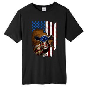 Heifer July 4 American Flag Farmer Gift Cow Cattle Gift Tall Fusion ChromaSoft Performance T-Shirt