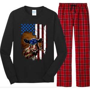 Heifer July 4 American Flag Farmer Gift Cow Cattle Gift Long Sleeve Pajama Set