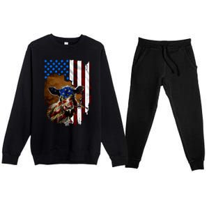 Heifer July 4 American Flag Farmer Gift Cow Cattle Gift Premium Crewneck Sweatsuit Set