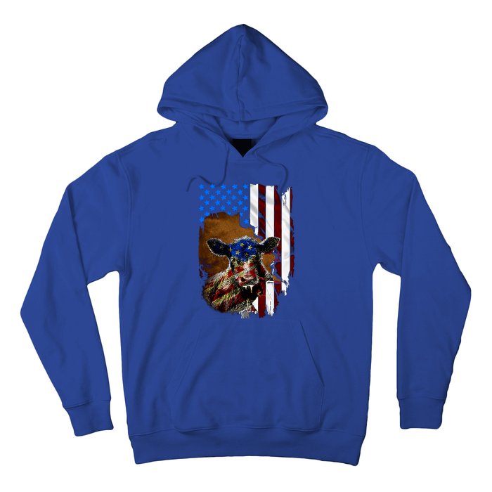 Heifer July 4 American Flag Farmer Gift Cow Cattle Gift Hoodie