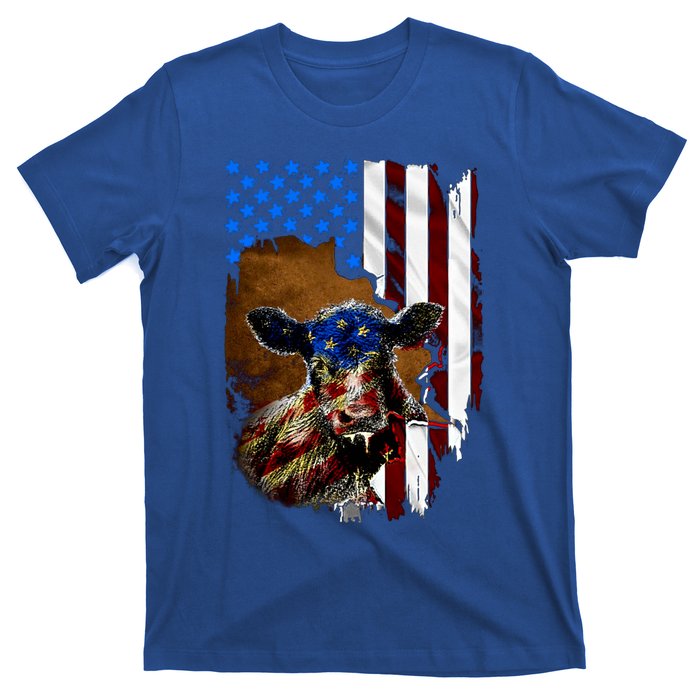 Heifer July 4 American Flag Farmer Gift Cow Cattle Gift T-Shirt