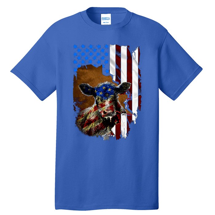 Heifer July 4 American Flag Farmer Gift Cow Cattle Gift Tall T-Shirt