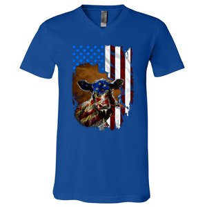 Heifer July 4 American Flag Farmer Gift Cow Cattle Gift V-Neck T-Shirt