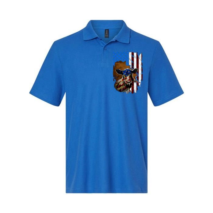 Heifer July 4 American Flag Farmer Gift Cow Cattle Gift Softstyle Adult Sport Polo